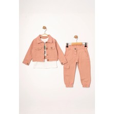 Miniğimin Cicileri Düğmeli Kargo Cepli Kız Çocuk ceketli takım - Gül Kurusu