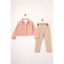 Miniğimin Cicileri (5-8 Yaş) Nakışlı Cepli Kız Çocuk Ceketli Takım - Pudra