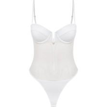 Viola Destekli Push Up Tül Bodysuit Beyaz