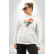 Navcoli Uzay Adamı Tasarımı Erkek Kadın Beyaz Dijital Baskılı Kapüşonlu Sweatshirt Hoodie