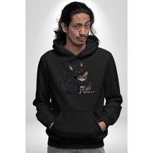 Navcoli Gül Tasarım Wardiere Erkek Kadın Siyah Dijital Baskılı Kapüşonlu Sweatshirt Hoodie