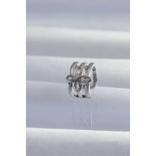 Skygo Pirinç Gümüş Renk Yonca Earcuff Küpe - TJ-BKP9330