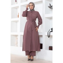 Moda Mihram Yırtmaç Detaylı Takım Gül Kurusu 19233