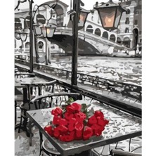 Kırmızı Ayı Masadaki Gül Sayılarla Boyama  Seti Kasnaklı