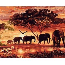 Kırmızı Ayı Nehir ve Filler Sayılarla Boyama Seti Kasnaklı