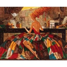 Kırmızı Ayı Renkli Kadın 3 Sayılarla Boyama Seti Kasnaklı