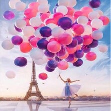 Kırmızı Ayı Eyfel Kulesi,kadın ve Romantik Balonlar Sayılarla Boyama Seti  Kasnaklı