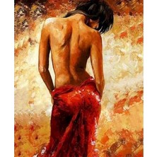 Kırmızı Ayı Tutkulu Kadın Sayılarla Boyama Seti Kasnaklı