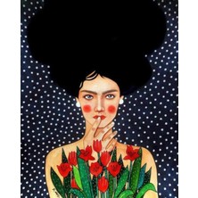 Kırmızı Ayı Laleli Kadın Sayılarla Boyama Seti  Kasnaklı