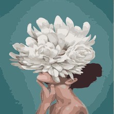 Kırmızı Ayı Kadın Beyaz Çiçek Sayılarla Boyama Seti  Kasnaklı