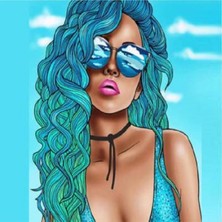 Kırmızı Ayı Mavi Kadın Sayılarla Boyama Seti  Kasnaklı