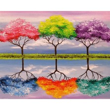 Kırmızı Ayı 6 Ağaç Sayılarla Boyama Seti  Kasnaklı