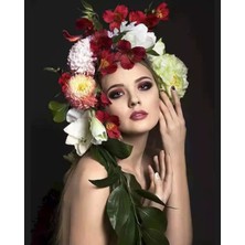 Kırmızı Ayı Kadının Çiçek Duruşu 5 Sayılarla Boyama Setikasnaklı