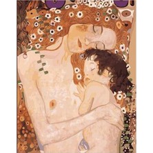 Kırmızı Ayı Gustav Klimt Anne ve Çocuk Sayılarla Boyama Seti Kasnaklı