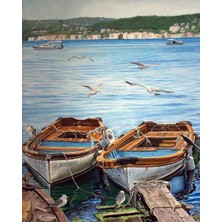 Kırmızı Ayı Kayıklar ve Martılar Sayılarla Boyama Seti   Kasnaklı