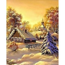 Kırmızı Ayı Bir Kış Manzarası Sayılarla Boyama Seti  Kasnaklı