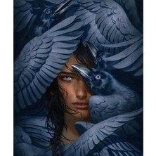 Kırmızı Ayı Güzel Kadın ve Kuşlar Sayılarla Boyama Seti Kasnaklı