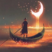 Kırmızı Ayı Hilalde Kayık Sayılarla Boyama Seti  Kasnaklı