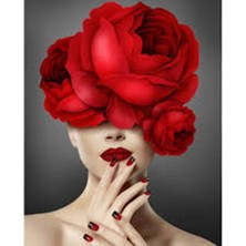 Kırmızı Ayı Çiçek Kadın 6 Renkli Sayılarla Boyama Seti Kasnaklı