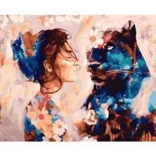 Kırmızı Ayı Kadın ve Panter Sevgisi Sayılarla Boyama Seti Kasnaklı