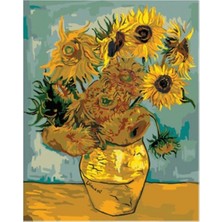 Kırmızı Ayı Van Gogh Ayçiçekleri Sayılarla Boyama Seti Kasnaklı