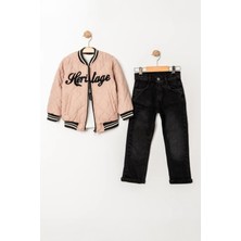 Miniğimin Cicileri (5-8 Yaş) Kolej Yaka Ceketli Erkek Çocuk Kapitone Montlu 3 lü takım - Bej