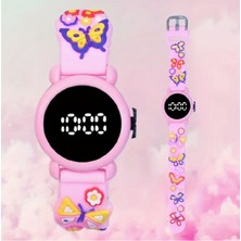 Trendy Chic Pembe Kelebek Detaylı LED Ekranlı Çocuk Saat