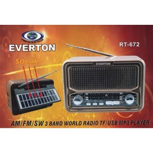 Everton RT-672 Bluetooth Fm-Usb-Tf-Aux Şarjlı Solar Nostaljik Radyo