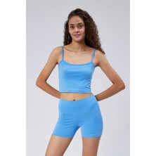 Askılı Crop Mavi Atlet