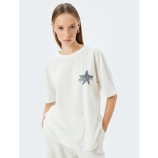 Koton Oversize Arkası Baskılı Sloganlı Bisiklet Yaka Kısa Kollu T-Shirt
