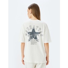 Koton Oversize Arkası Baskılı Sloganlı Bisiklet Yaka Kısa Kollu T-Shirt