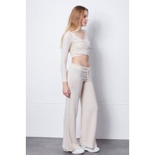 Uzun Kollu Yaka Detaylı Crop Bluz