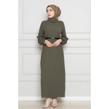 Balıkçı Yaka Kemerli Elbise-Haki