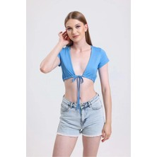 Kısa Kollu Bağcıklı Crop Top