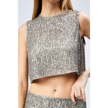 Pul Payet Işlemeli Crop Bluz