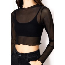 Uzun Kollu Crop Tül Bluz
