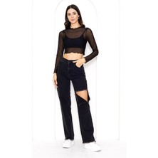 Uzun Kollu Crop Tül Bluz