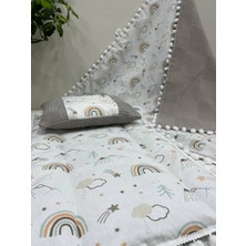 Buse Baby Home Poplin Kumaş ve Ponponlu Alt Açma , Yastık ve Battaniye 3'lü Set