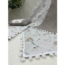 Buse Baby Home Poplin Kumaş ve Ponponlu Alt Açma , Yastık ve Battaniye 3'lü Set