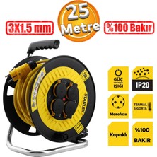 Stanley Kapaklı Uzatma Kablosu 3x1.5 mm H05VV-F 25 Metre Plastik Makaralı Seyyar %100 Bakır Kablo 4 Prizli