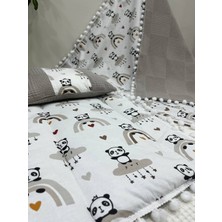 Buse Baby Home Poplin Kumaş ve Ponponlu Alt Açma , Yastık ve Battaniye 3'lü Set