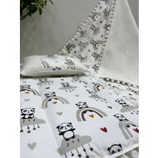 Buse Baby Home Poplin Kumaş ve Ponponlu Alt Açma , Yastık ve Battaniye 3'lü Set