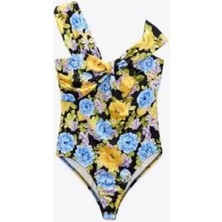 Butik Allbucks Zara, Çiçek Desenli Asimetrik Askılı Bodysuit Bluz ABZRA0159