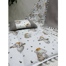 Buse Baby Home Poplin Kumaş ve Ponponlu Alt Açma , Yastık ve Battaniye 3'lü Set