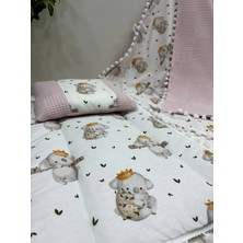 Buse Baby Home Poplin Kumaş ve Ponponlu Alt Açma , Yastık ve Battaniye 3'lü Set