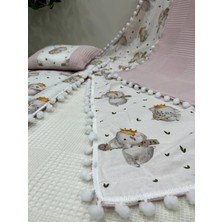 Buse Baby Home Poplin Kumaş ve Ponponlu Alt Açma , Yastık ve Battaniye 3'lü Set