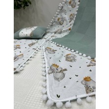 Buse Baby Home Poplin Kumaş ve Ponponlu Alt Açma , Yastık ve Battaniye 3'lü Set