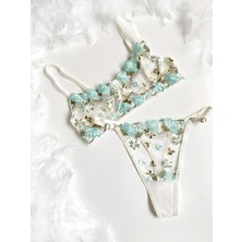 Su Yeşili Işlemeli Sütyen Takım