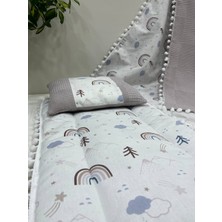 Buse Baby Home Poplin Kumaş ve Ponponlu Alt Açma , Yastık ve Battaniye 3'lü Set