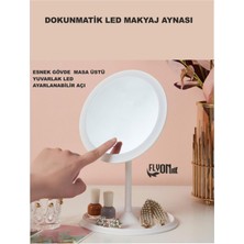 Flyonlook Dokunmatik LED Masaüstü  Makyaj ve Tıraş Aynası 360 Derece Dönebilen Yuvarlak Işıklı Taşınabilir  Ayna